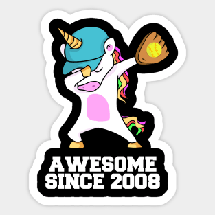 Softball Player 2008 Dabbing Unicorn 15th BDay Sticker